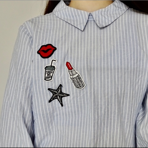 VERTICAL STRIPED BABY BLUE TOP - Picture 5 of 6